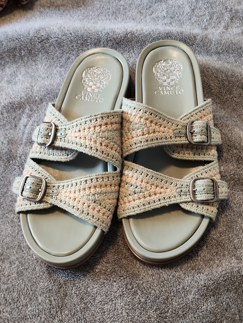 Vince Camuto Crochet Woven Buckle Slide Sandals Sage Green Size 8.5M